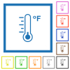 Fahrenheit thermometer cold temperature flat color icons in square frames on white background - Fahrenheit thermometer cold temperature flat framed icons