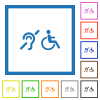 hearing impaired and wheelchair symbols flat color icons in square frames on white background - hearing impaired and wheelchair symbols flat framed icons