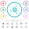 Satellite communication flat color icons in circle shape outlines. 12 bonus icons included. - Satellite communication flat color icons in circle shape outlines