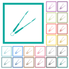 Barbecue tongs flat color icons with quadrant frames - Barbecue tongs flat color icons with quadrant frames on white background