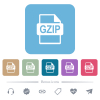 GZIP file format flat icons on color rounded square backgrounds - GZIP file format white flat icons on color rounded square backgrounds. 6 bonus icons included