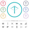Crossbow flat color icons in circle shape outlines. 12 bonus icons included. - Crossbow flat color icons in circle shape outlines