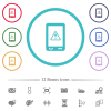 Mobile warning flat color icons in circle shape outlines - Mobile warning flat color icons in circle shape outlines. 12 bonus icons included.