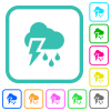Stormy weather vivid colored flat icons - Stormy weather vivid colored flat icons in curved borders on white background