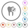 Dental care flat color icons in round outlines on white background - Dental care flat icons with outlines