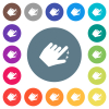 Left handed pinch close gesture flat white icons on round color backgrounds. 17 background color variations are included. - Left handed pinch close gesture flat white icons on round color backgrounds