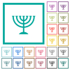 Menorah flat color icons with quadrant frames on white background - Menorah flat color icons with quadrant frames