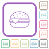 Single cheeseburger simple icons in color rounded square frames on white background - Single cheeseburger simple icons