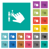 Right handed scroll up gesture multi colored flat icons on plain square backgrounds. Included white and darker icon variations for hover or active effects. - Right handed scroll up gesture square flat multi colored icons