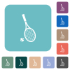 Tennis racket with ball rounded square flat icons - Tennis racket with ball white flat icons on color rounded square backgrounds