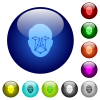 Face recognition icons on round glass buttons in multiple colors. Arranged layer structure - Face recognition color glass buttons