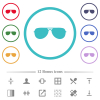 Aviator sunglasses flat color icons in circle shape outlines. 12 bonus icons included. - Aviator sunglasses flat color icons in circle shape outlines