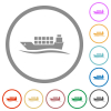 Freighter with wave flat icons with outlines - Freighter with wave flat color icons in round outlines on white background
