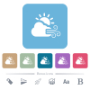 Sunny and windy weather white flat icons on color rounded square backgrounds. 6 bonus icons included - Sunny and windy weather flat icons on color rounded square backgrounds