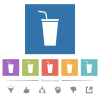 Disposable drinking cup with straw flat white icons in square backgrounds - Disposable drinking cup with straw flat white icons in square backgrounds. 6 bonus icons included.