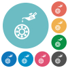 Oiler can and bearings flat round icons - Oiler can and bearings flat white icons on round color backgrounds