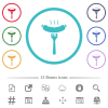Grilled sausage on fork flat color icons in circle shape outlines. 12 bonus icons included. - Grilled sausage on fork flat color icons in circle shape outlines