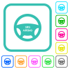 Steering wheel airbag vivid colored flat icons - Steering wheel airbag vivid colored flat icons in curved borders on white background