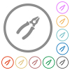 Combined pliers flat icons with outlines - Combined pliers flat color icons in round outlines on white background