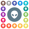 Alien head flat white icons on round color backgrounds. 17 background color variations are included. - Alien head flat white icons on round color backgrounds