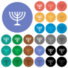 Menorah multi colored flat icons on round backgrounds. Included white, light and dark icon variations for hover and active status effects, and bonus shades. - Menorah round flat multi colored icons