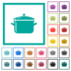 Glossy pot with lid flat color icons with quadrant frames on white background - Glossy pot with lid flat color icons with quadrant frames