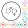 Male and felmale gender symbols flat icons with outlines - Male and felmale gender symbols flat color icons in round outlines on white background