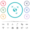 Satellite communication flat color icons in circle shape outlines. 12 bonus icons included. - Satellite communication flat color icons in circle shape outlines