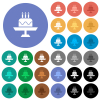 Birthday cake with candles multi colored flat icons on round backgrounds. Included white, light and dark icon variations for hover and active status effects, and bonus shades. - Birthday cake with candles round flat multi colored icons