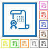 Digital certificate flat color icons in square frames on white background - Digital certificate flat framed icons