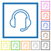 Headset with microphone flat color icons in square frames on white background - Headset with microphone flat framed icons