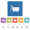 Pickaxe and mine cart flat white icons in square backgrounds. 6 bonus icons included. - Pickaxe and mine cart flat white icons in square backgrounds