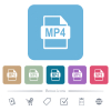 MP4 file format white flat icons on color rounded square backgrounds. 6 bonus icons included - MP4 file format flat icons on color rounded square backgrounds