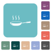 Glossy steaming frying pan rounded square flat icons - Glossy steaming frying pan white flat icons on color rounded square backgrounds