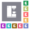 Coffee machine square flat icons - Coffee machine flat icons on simple color square backgrounds
