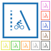 Bicycle lane flat color icons in square frames on white background - Bicycle lane flat framed icons