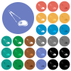 Barbecue tongs and steak round flat multi colored icons - Barbecue tongs and steak multi colored flat icons on round backgrounds. Included white, light and dark icon variations for hover and active status effects, and bonus shades.