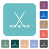 Hockey sticks with puck rounded square flat icons - Hockey sticks with puck white flat icons on color rounded square backgrounds