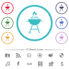 Burning barbecue grill flat color icons in circle shape outlines. 12 bonus icons included. - Burning barbecue grill flat color icons in circle shape outlines