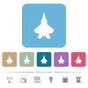 Jet fighter silhouette flat icons on color rounded square backgrounds - Jet fighter silhouette white flat icons on color rounded square backgrounds. 6 bonus icons included