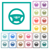 Car horn flat color icons with quadrant frames on white background - Car horn flat color icons with quadrant frames