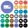 Van side view multi colored flat icons on round backgrounds. Included white, light and dark icon variations for hover and active status effects, and bonus shades. - Van side view round flat multi colored icons