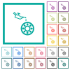 Oiler can and bearings flat color icons with quadrant frames - Oiler can and bearings flat color icons with quadrant frames on white background