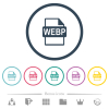 WEBP file format flat color icons in round outlines - WEBP file format flat color icons in round outlines. 6 bonus icons included.