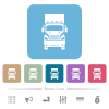 Truck front view white flat icons on color rounded square backgrounds. 6 bonus icons included - Truck front view flat icons on color rounded square backgrounds