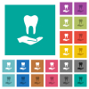 Dental provision square flat multi colored icons - Dental provision multi colored flat icons on plain square backgrounds. Included white and darker icon variations for hover or active effects.