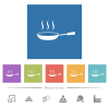 Steaming frying pan flat white icons in square backgrounds - Steaming frying pan flat white icons in square backgrounds. 6 bonus icons included.