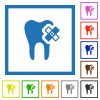 Dental care flat color icons in square frames on white background - Dental care flat framed icons