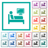 Hospital ward flat color icons with quadrant frames on white background - Hospital ward flat color icons with quadrant frames