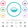 Glossy steaming bowl flat color icons in circle shape outlines. 12 bonus icons included. - Glossy steaming bowl flat color icons in circle shape outlines